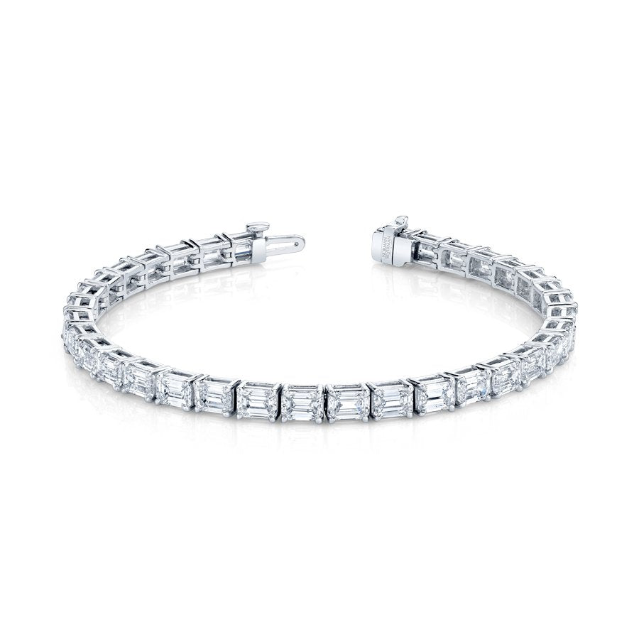 13.77 Carat Platinum Emerald Cut Diamonds East - West Straight Line Bracelet - Chapel Hills Jewelry