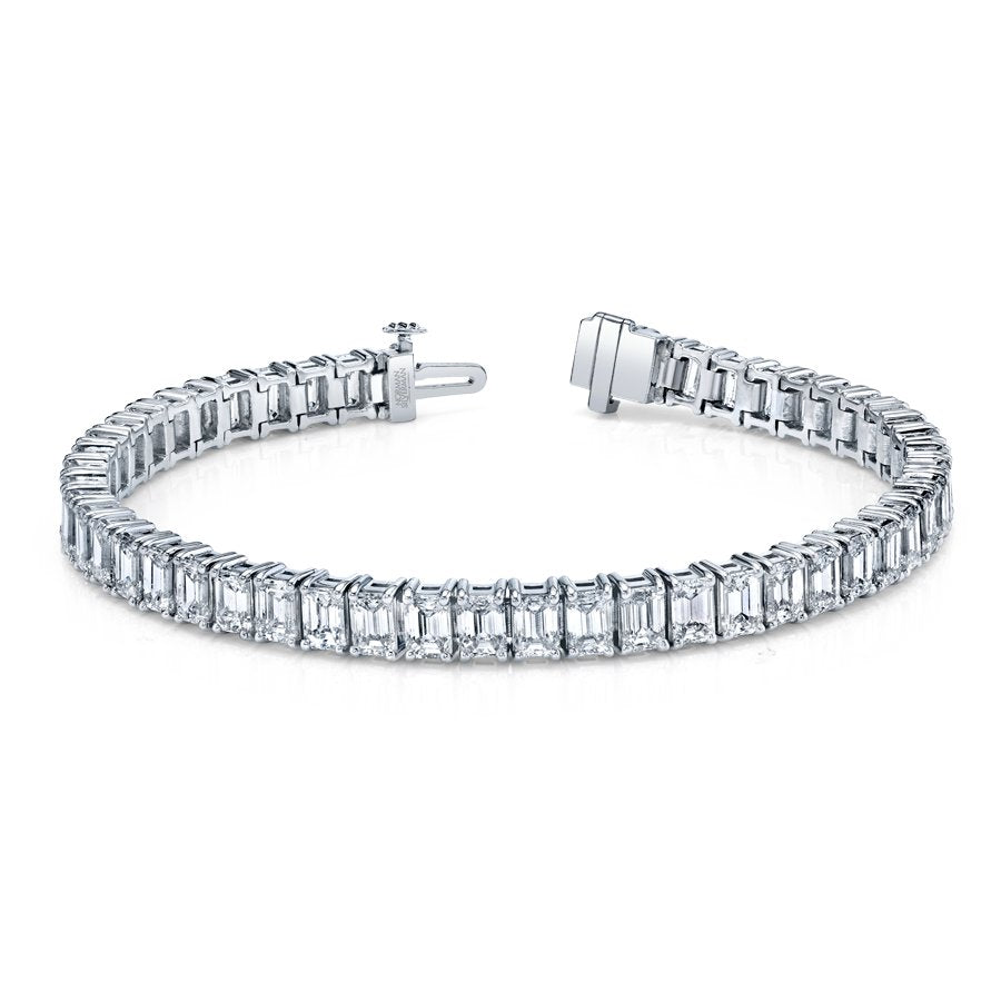 15.63 Carat 18k White Gold Emerald Cut 4 - Prong Straight Line Bracelet - Chapel Hills Jewelry