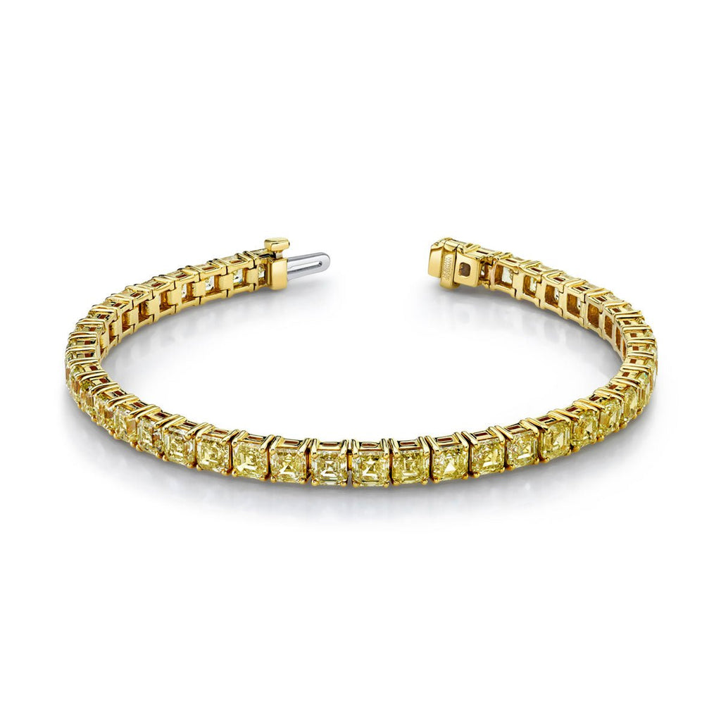 18.46 Carat 18k Yellow Gold Yellow Diamond Asscher Cut Straight Line Bracelet - Chapel Hills Jewelry