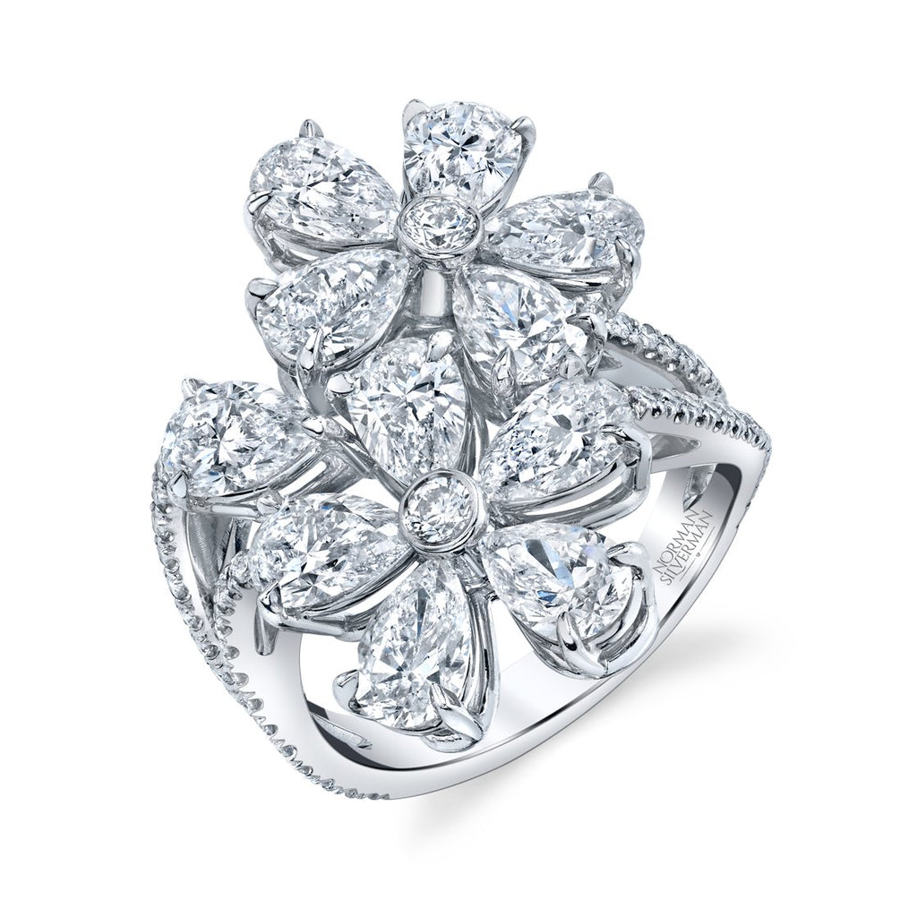 18k White Gold Floret Pavé Cocktail Ring - Chapel Hills Jewelry