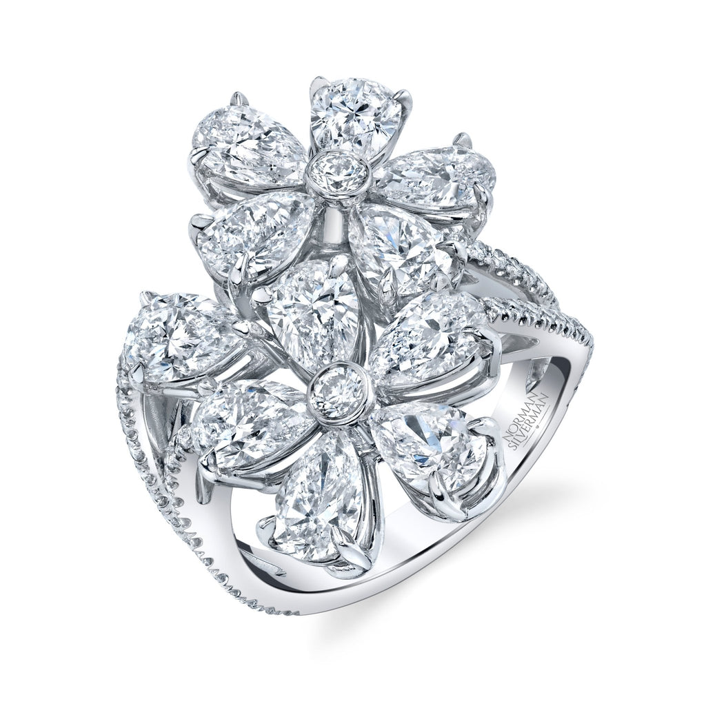 18k White Gold Floret Pavé Cocktail Ring - Chapel Hills Jewelry