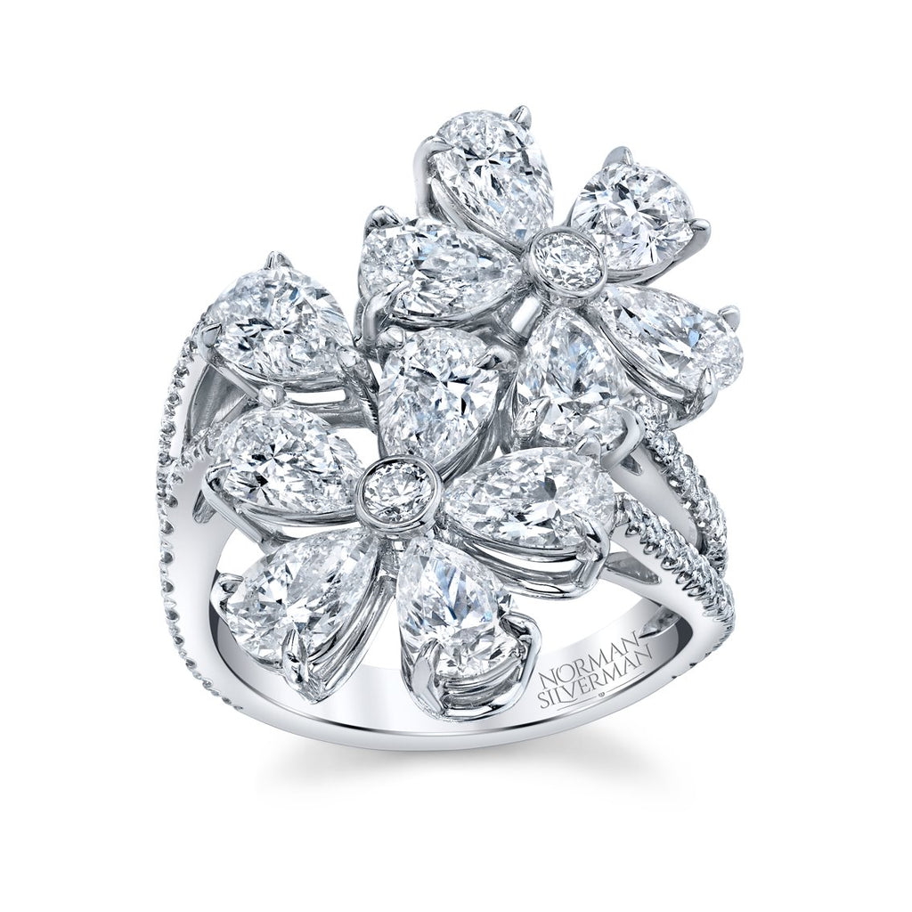 18k White Gold Floret Pavé Cocktail Ring - Chapel Hills Jewelry