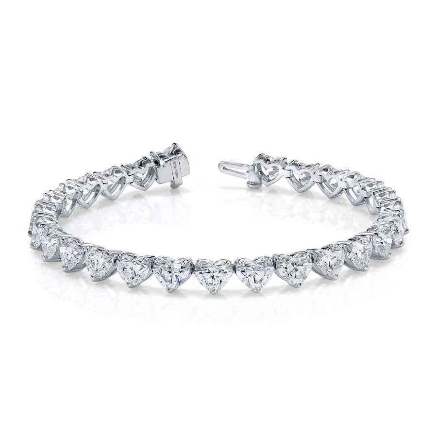 19.28 Carat Platinum Heart Shape 3 - Prong Straight Line Bracelet - Chapel Hills Jewelry