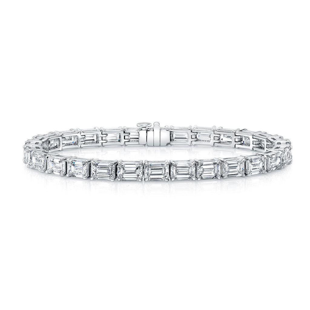 19.99 Carat Platinum Emerald Cut Diamonds 4 - Prong Straight Line Bracelet - Chapel Hills Jewelry