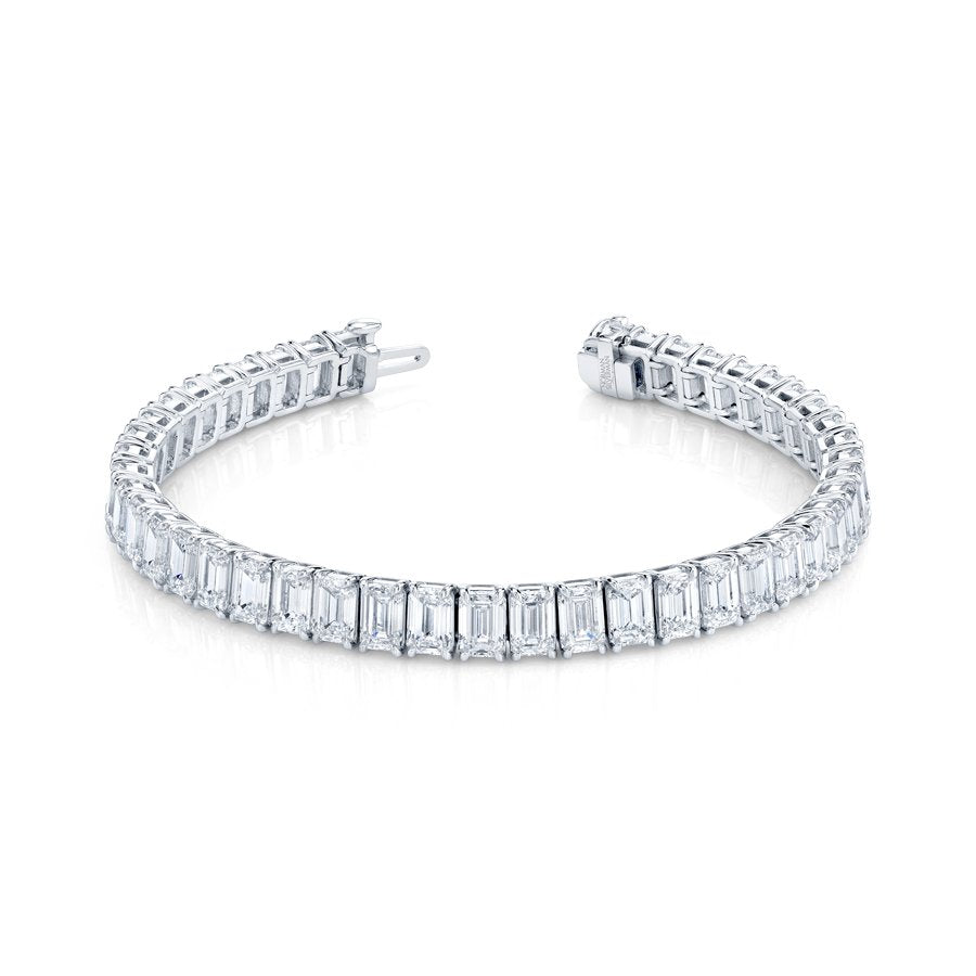 22.56 Carat Platinum Emerald Cut Diamond 4 - Prong Straight Line Bracelet - Chapel Hills Jewelry