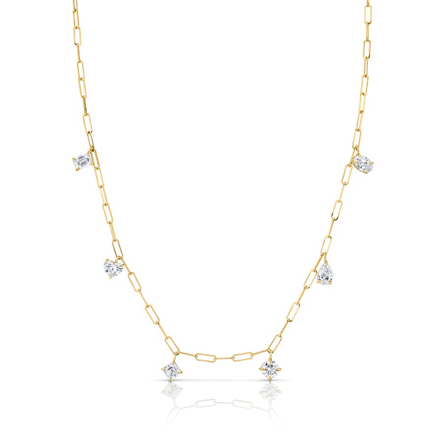 2.56 Carat 18k Yellow Gold Diamond Charm Necklace with Fancy Shapes - Chapel Hills Jewelry