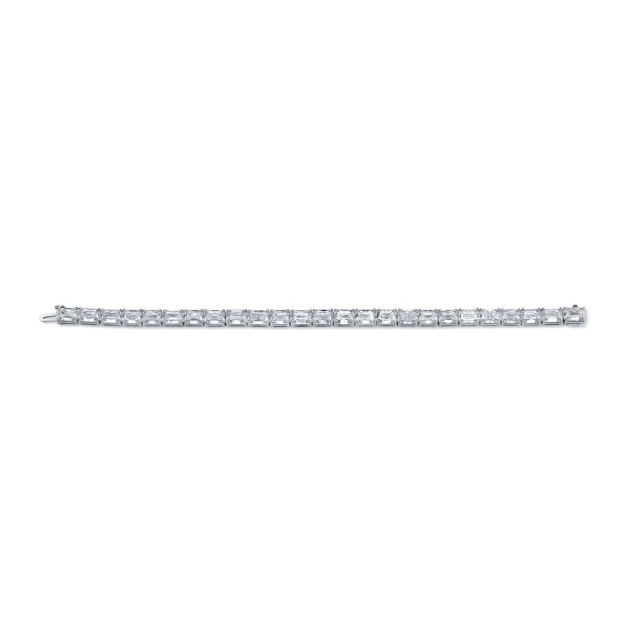 27.66 Carat Platinum Emerald Cut Diamond 4 - Prong Straight Line Bracelet - Chapel Hills Jewelry