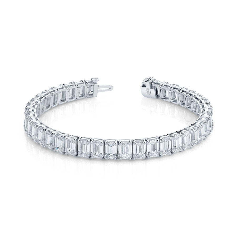 28.26 Carat Platinum Emerald Cut 4 - Prong Straight Line Bracelet - Chapel Hills Jewelry