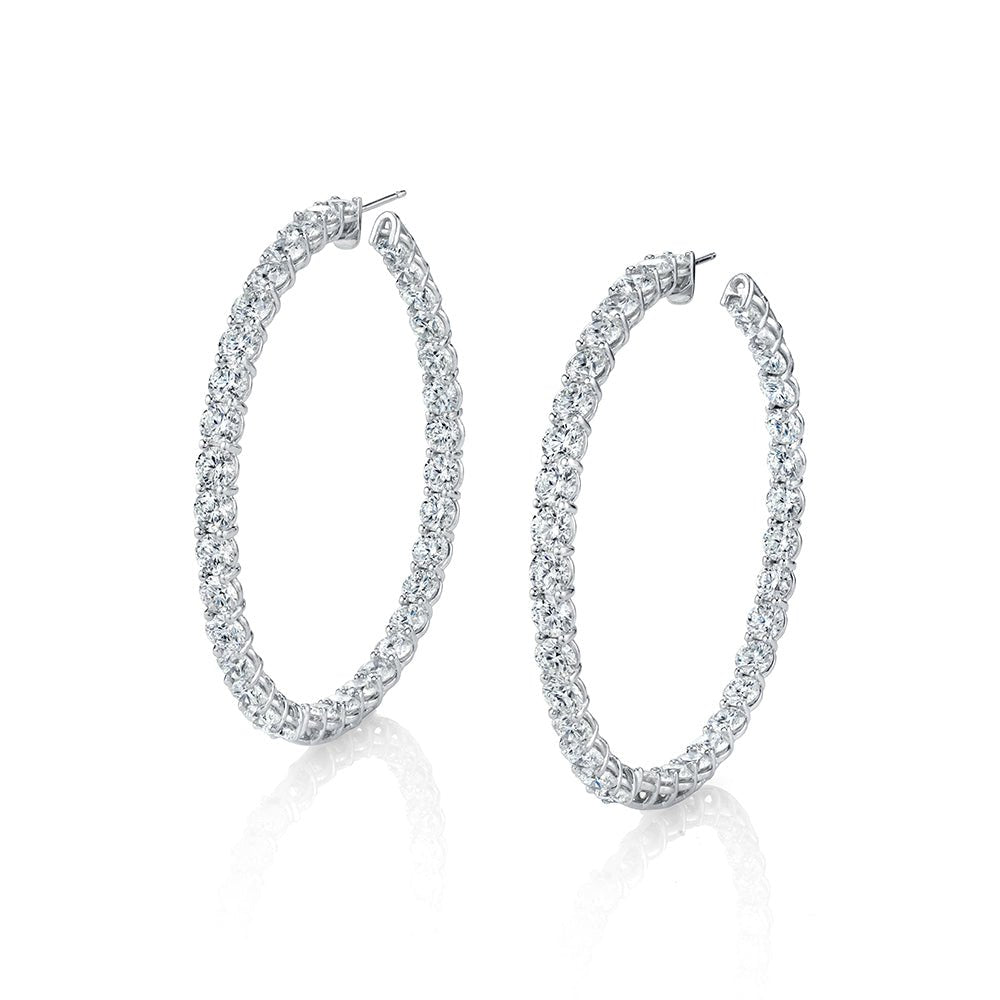 28.5 Carat Round Diamond Brilliant Hoop Earring in 18k White Gold - Chapel Hills Jewelry