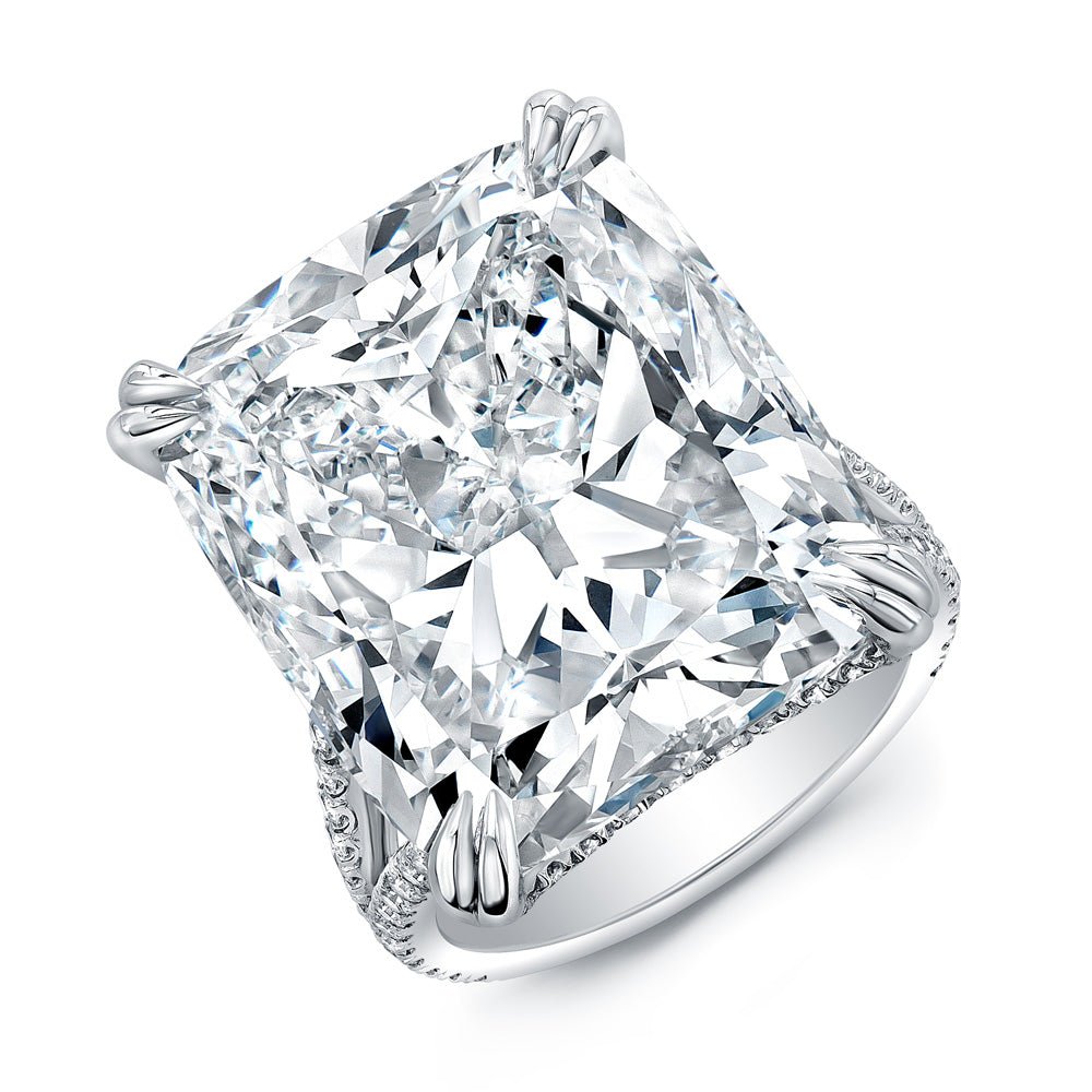 29.20 Carat Platinum Cushion - Cut Diamond Split - Shank Ring - Chapel Hills Jewelry