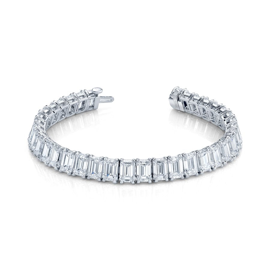 33.44 Carat Emerald Cut Diamonds Platinum Straight Line Bracelet - Chapel Hills Jewelry