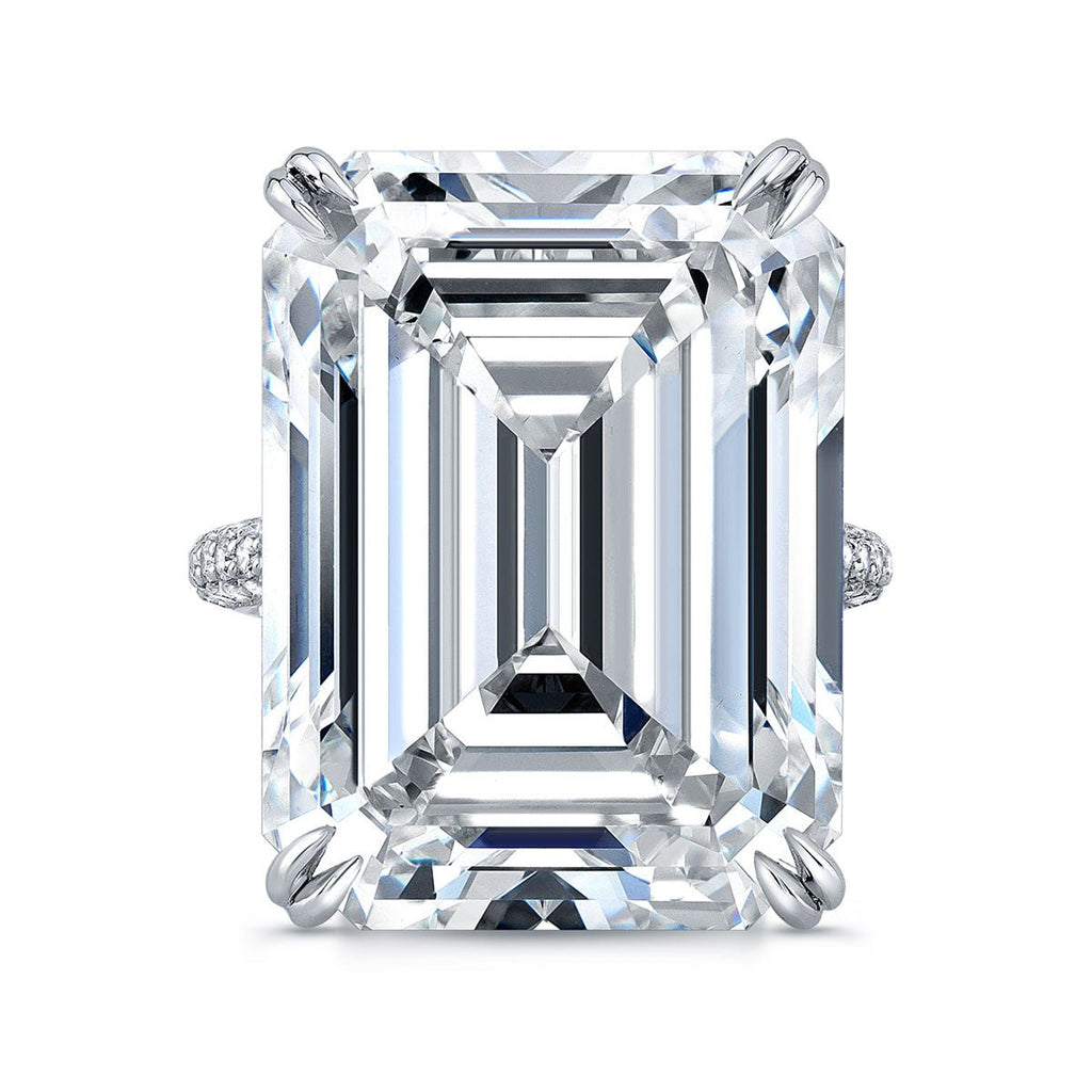 37.69 Carat Platinum Emerald Cut Ring with Pavé Band - Chapel Hills Jewelry