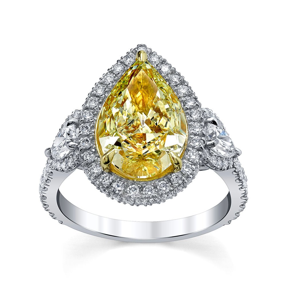 4.08 Carat 18k Yellow Gold Pear Shape Diamonds 3 - Stone Ring - Chapel Hills Jewelry