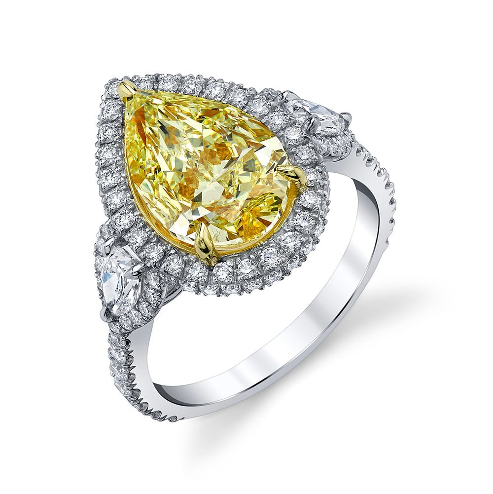 4.08 Carat 18k Yellow Gold Pear Shape Diamonds 3 - Stone Ring - Chapel Hills Jewelry