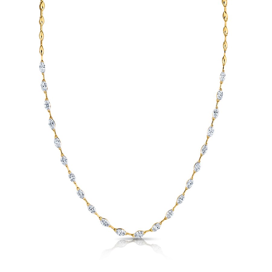 4.35 Carat 18k Yellow Gold Marquise Diamonds Straight Line Bar Necklace - Chapel Hills Jewelry