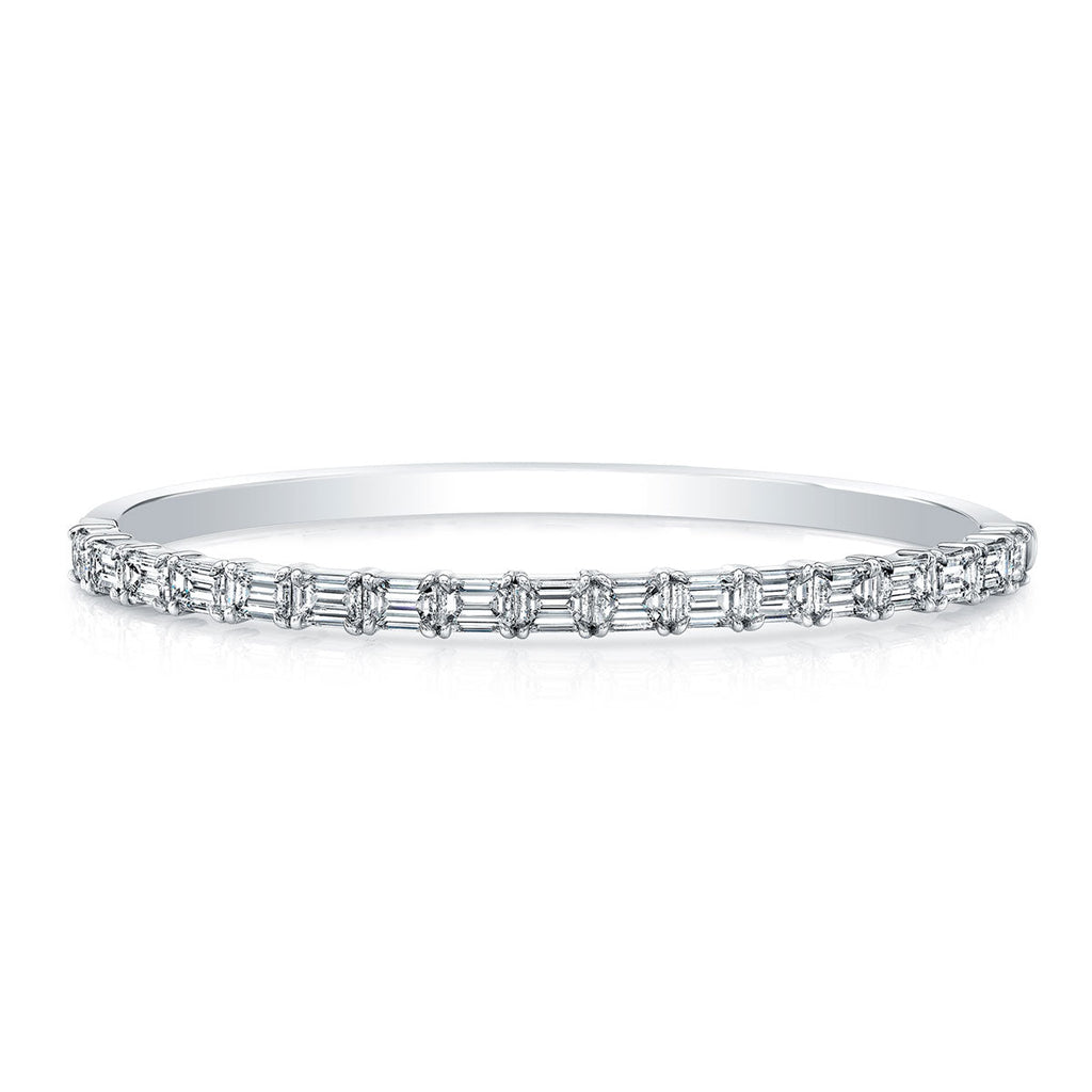 5.79 Carat 18k White Gold Emerald Cut Diamonds 4 - Prong Straight Line Bracelet - Chapel Hills Jewelry