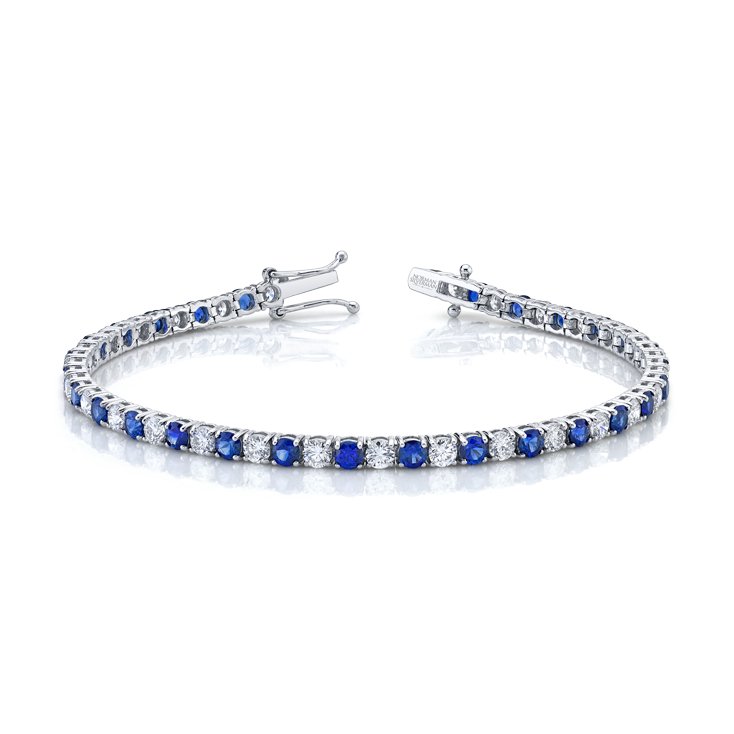 6.54 Carat 18k White Gold Diamond and Sapphire Straight Line Bracelet - Chapel Hills Jewelry