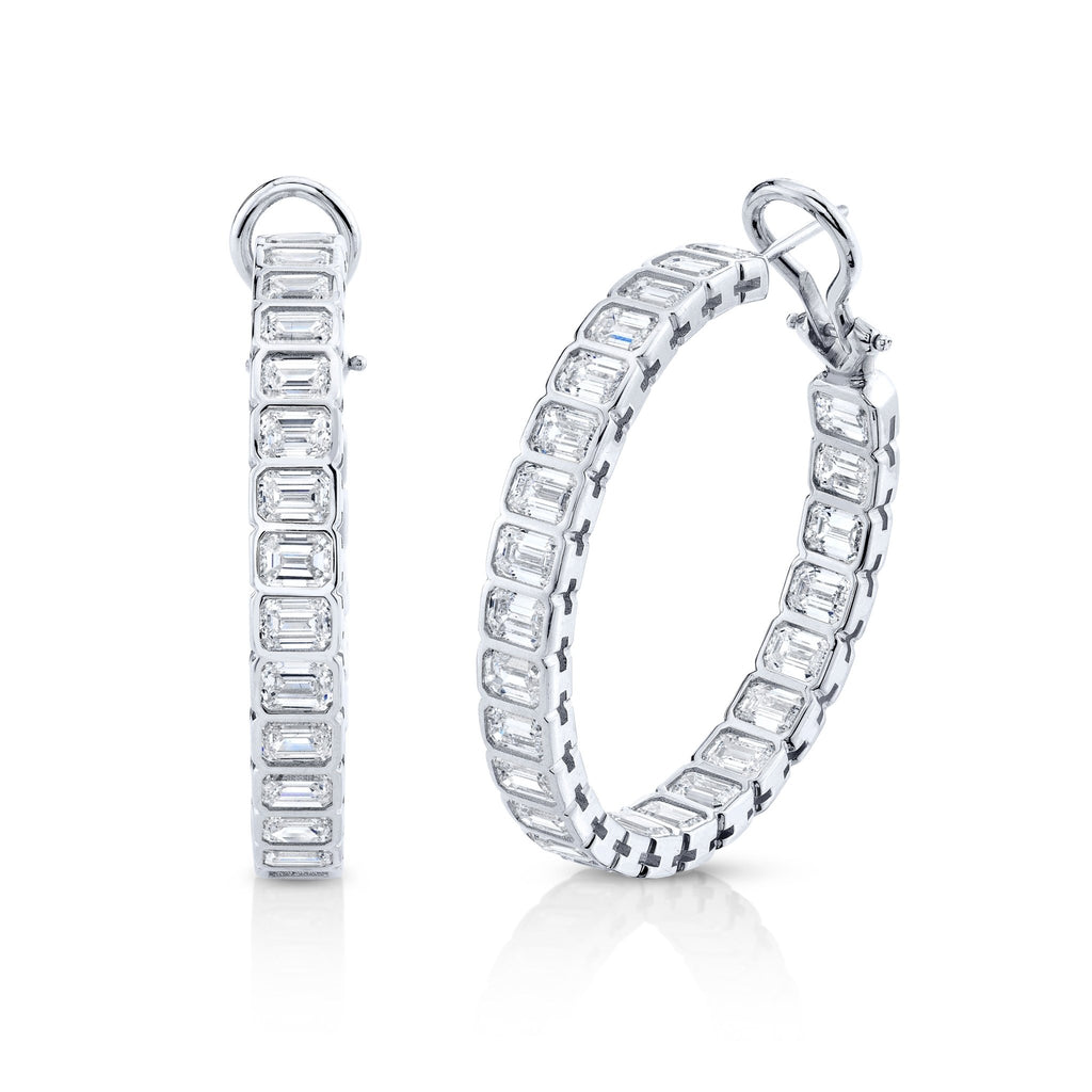 Bezel Set Emerald - Cut Diamond Hoop Earrings - Chapel Hills Jewelry