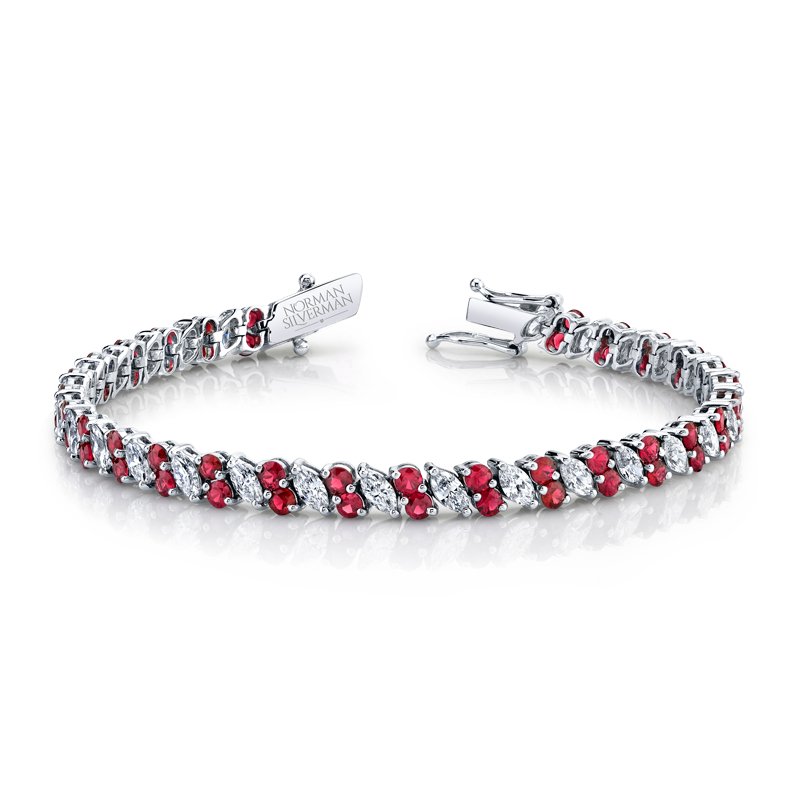 DIAMOND MARQUISE AND ROUND RUBY LINE BRACELET - Chapel Hills Jewelry