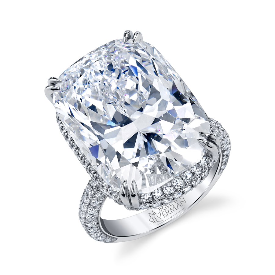 Diamond Ring With Cushion Center and Pave Shank and Hidden Halo - Chapel Hills Jewelry