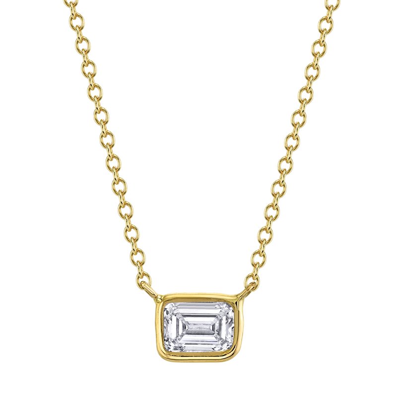 East West Emerald Cut Bezel Set Pendant with Cable Chain - Chapel Hills Jewelry