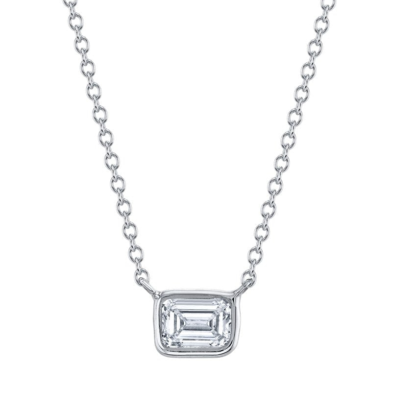 East West Emerald Cut Bezel Set Pendant with Cable Chain - Chapel Hills Jewelry