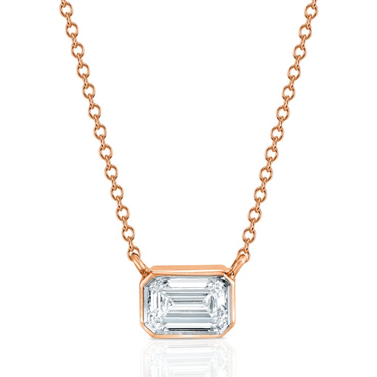 East West Emerald Cut Bezel Set Pendant with Cable Chain - Chapel Hills Jewelry