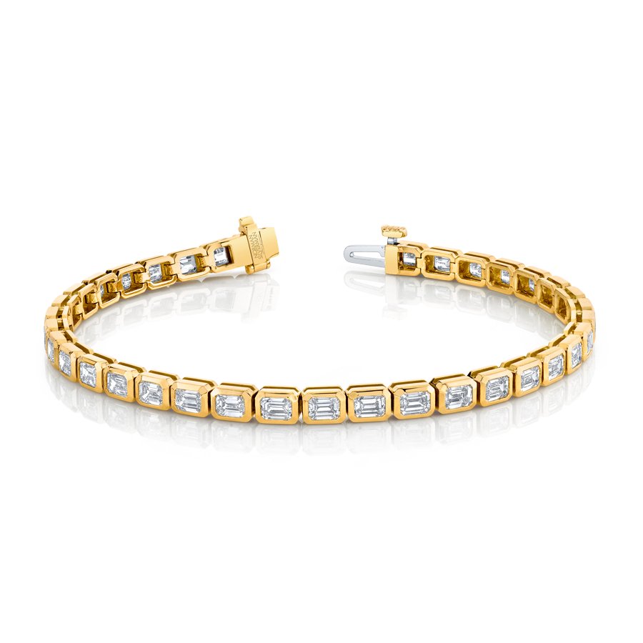 Emerald Cut Diamond Bezel Set Straight Line Bracelet - Chapel Hills Jewelry