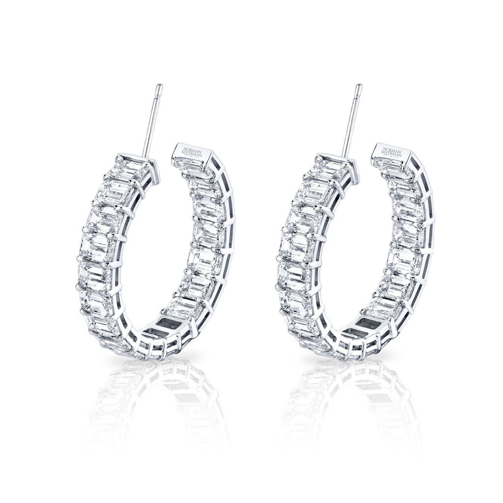 Emerald Cut Hoop Earrings in 18k White Gold - Chapel Hills Jewelry