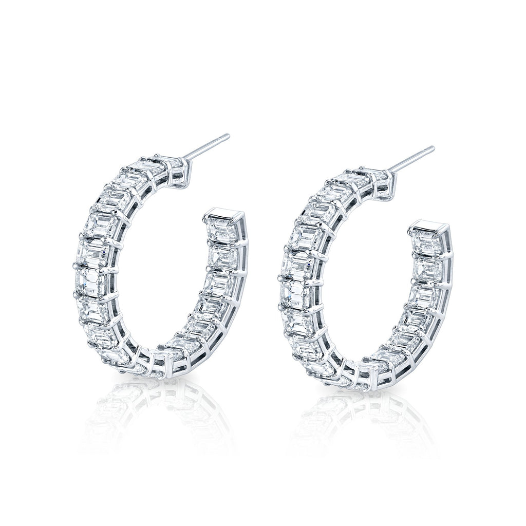 Emerald Cut Hoop Earrings in 18k White Gold - Chapel Hills Jewelry