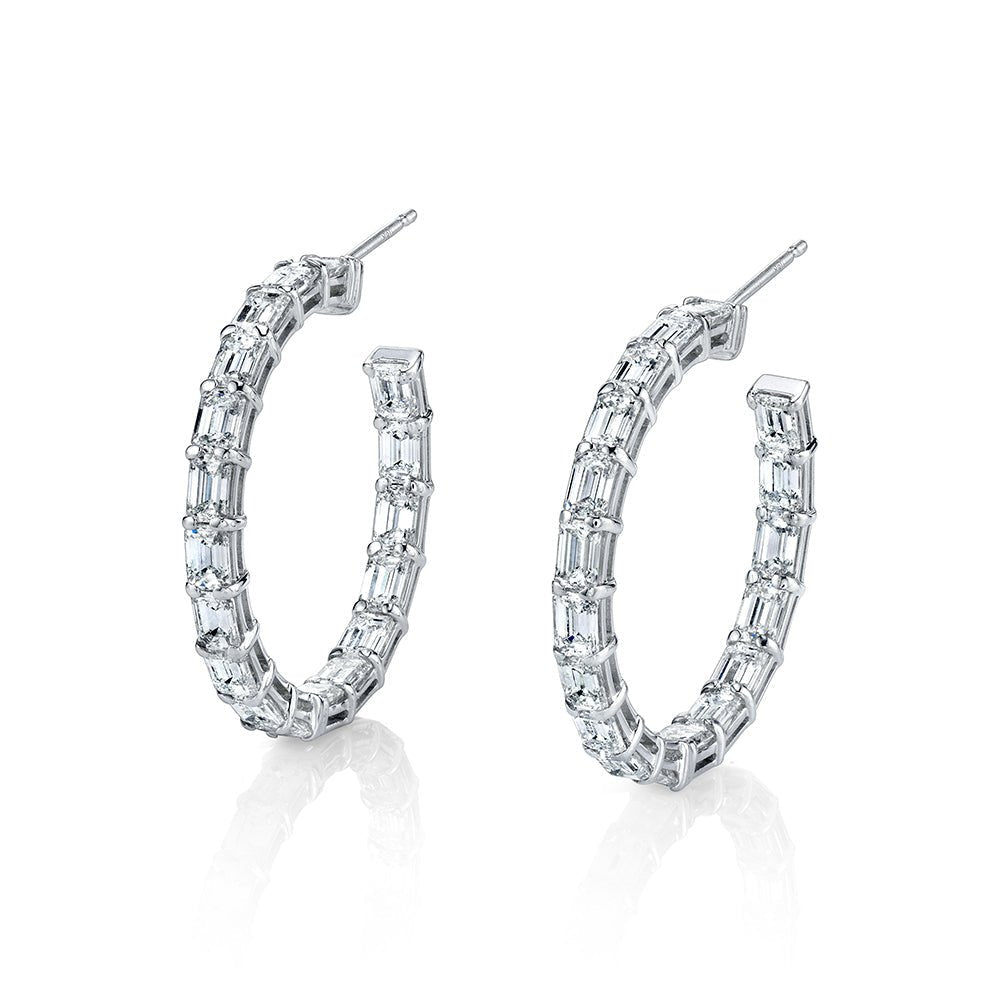 Emerald Cut Hoop Earrings in 18k White Gold - Chapel Hills Jewelry