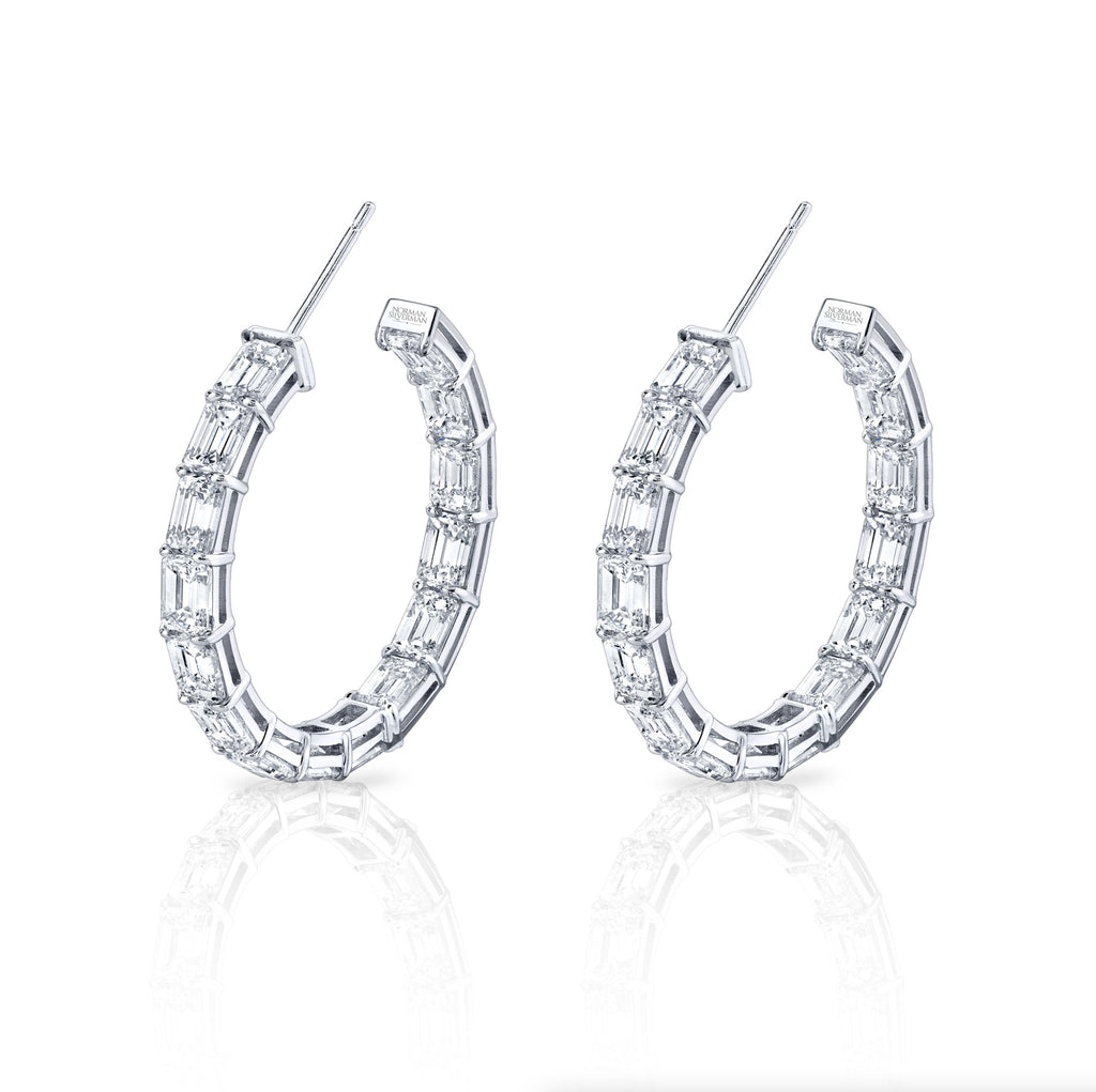 Emerald Cut Hoop Earrings in 18k White Gold - Chapel Hills Jewelry