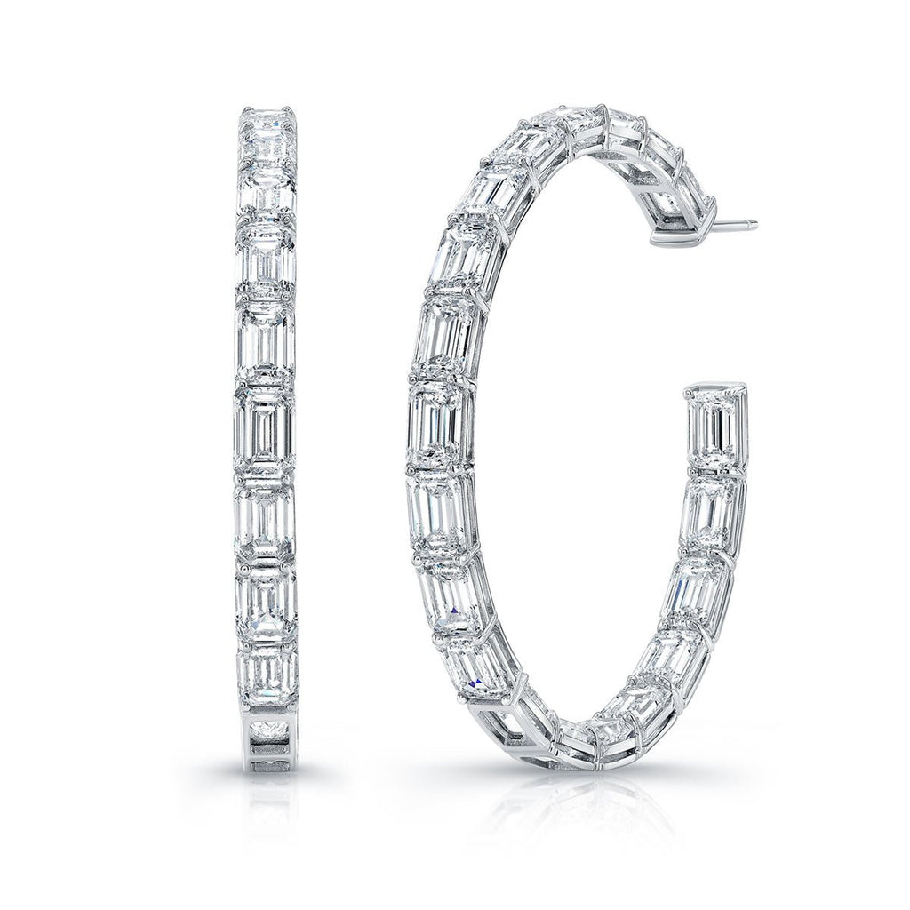 Emerald Cut Hoop Earrings in 18k White Gold - Chapel Hills Jewelry