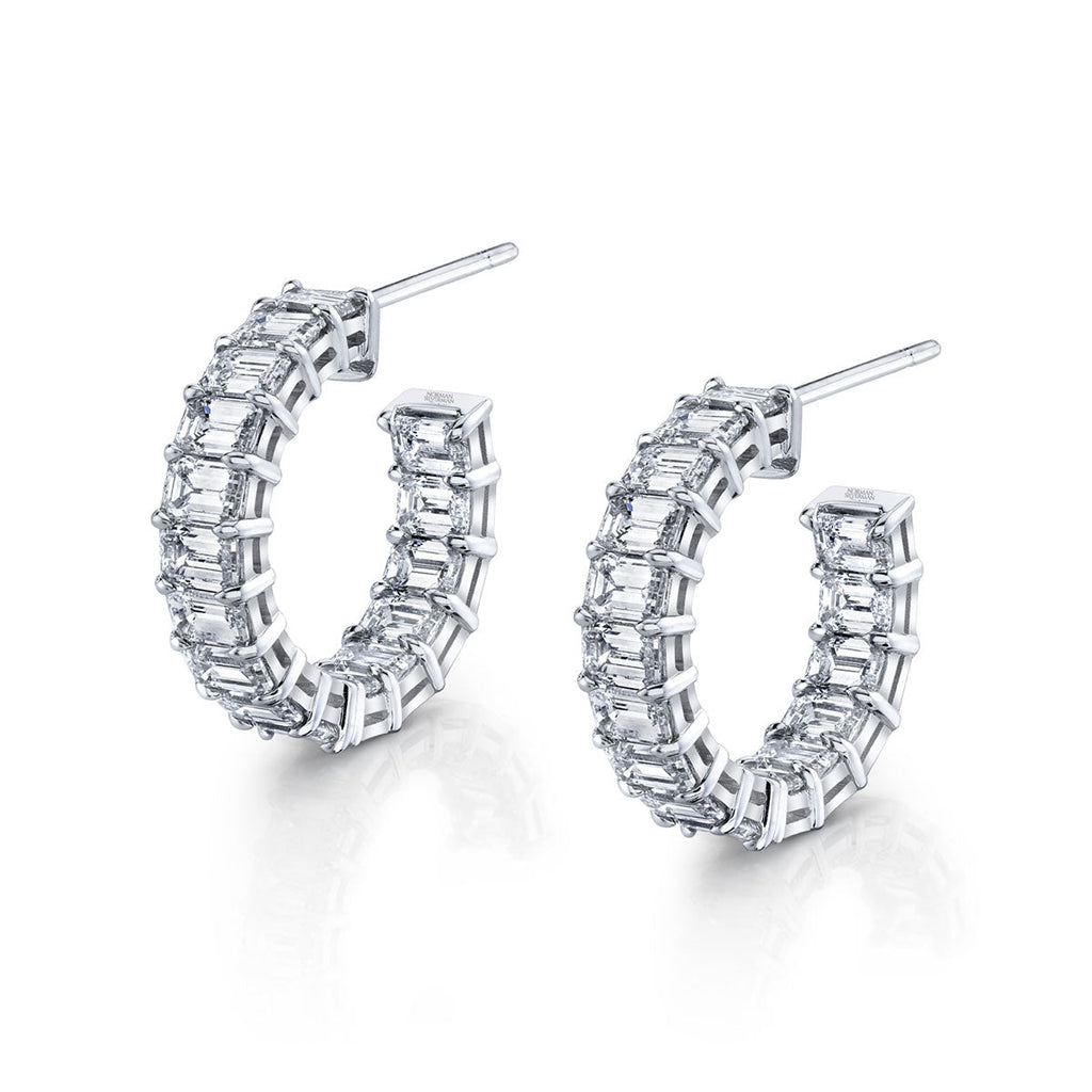 Emerald Cut Hoop Earrings in 18k White Gold - Chapel Hills Jewelry