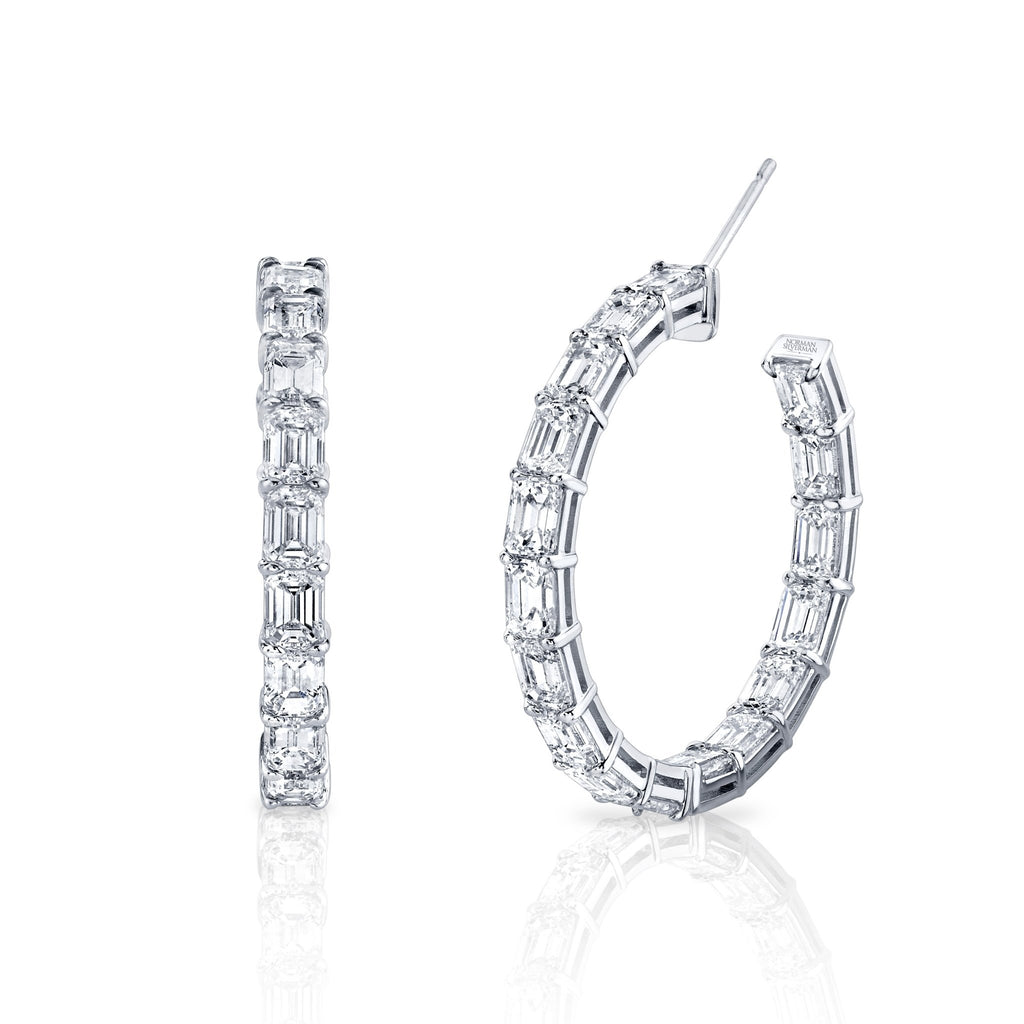 Emerald Cut Hoop Earrings in 18k White Gold - Chapel Hills Jewelry