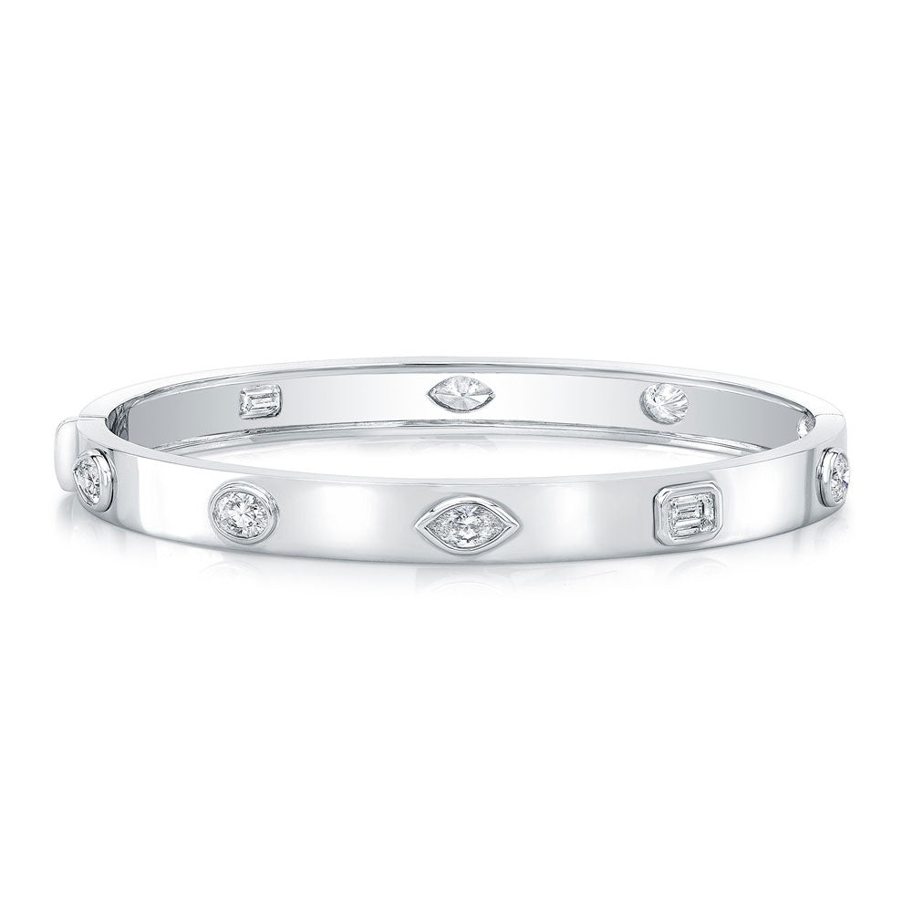 Fancy Shape Diamonds in 18k White Gold Hinged Bangle - Chapel Hills Jewelry