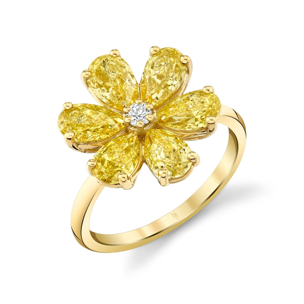 Fancy Vivid Yellow Pear Shape Flower Ring - Chapel Hills Jewelry