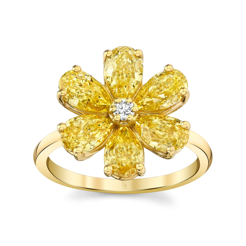 Fancy Vivid Yellow Pear Shape Flower Ring - Chapel Hills Jewelry