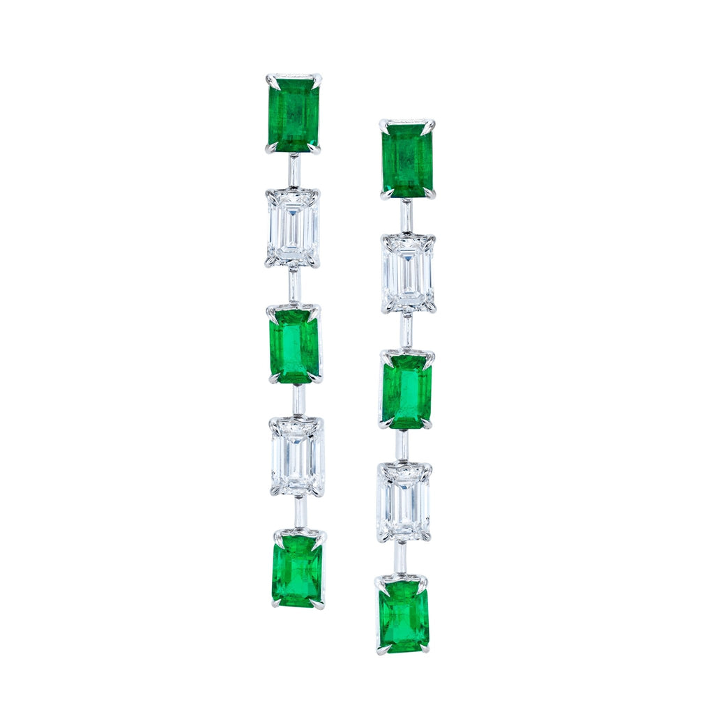 Green Emeralds and Emerald - cut Diamond Earrings - Chapel Hills Jewelry