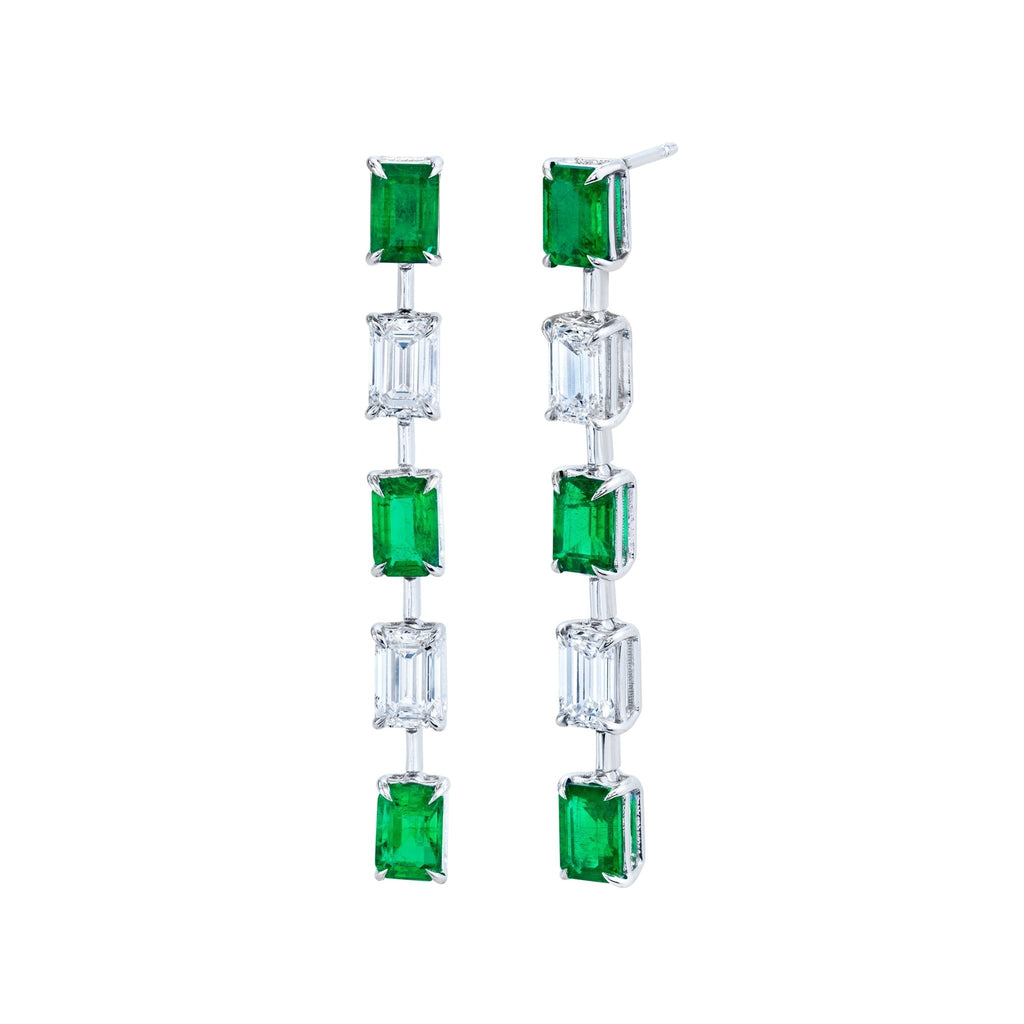 Green Emeralds and Emerald - cut Diamond Earrings - Chapel Hills Jewelry