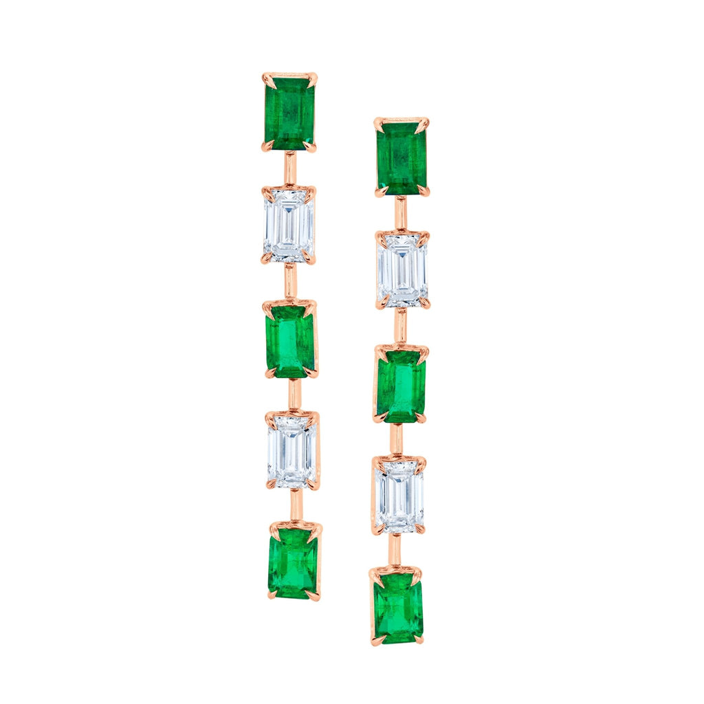 Green Emeralds and Emerald - cut Diamond Earrings - Chapel Hills Jewelry