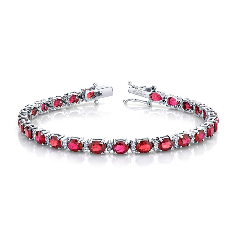 Oval Shape Ruby and Round Brilliant Straight Line Bracelet - Chapel Hills Jewelry