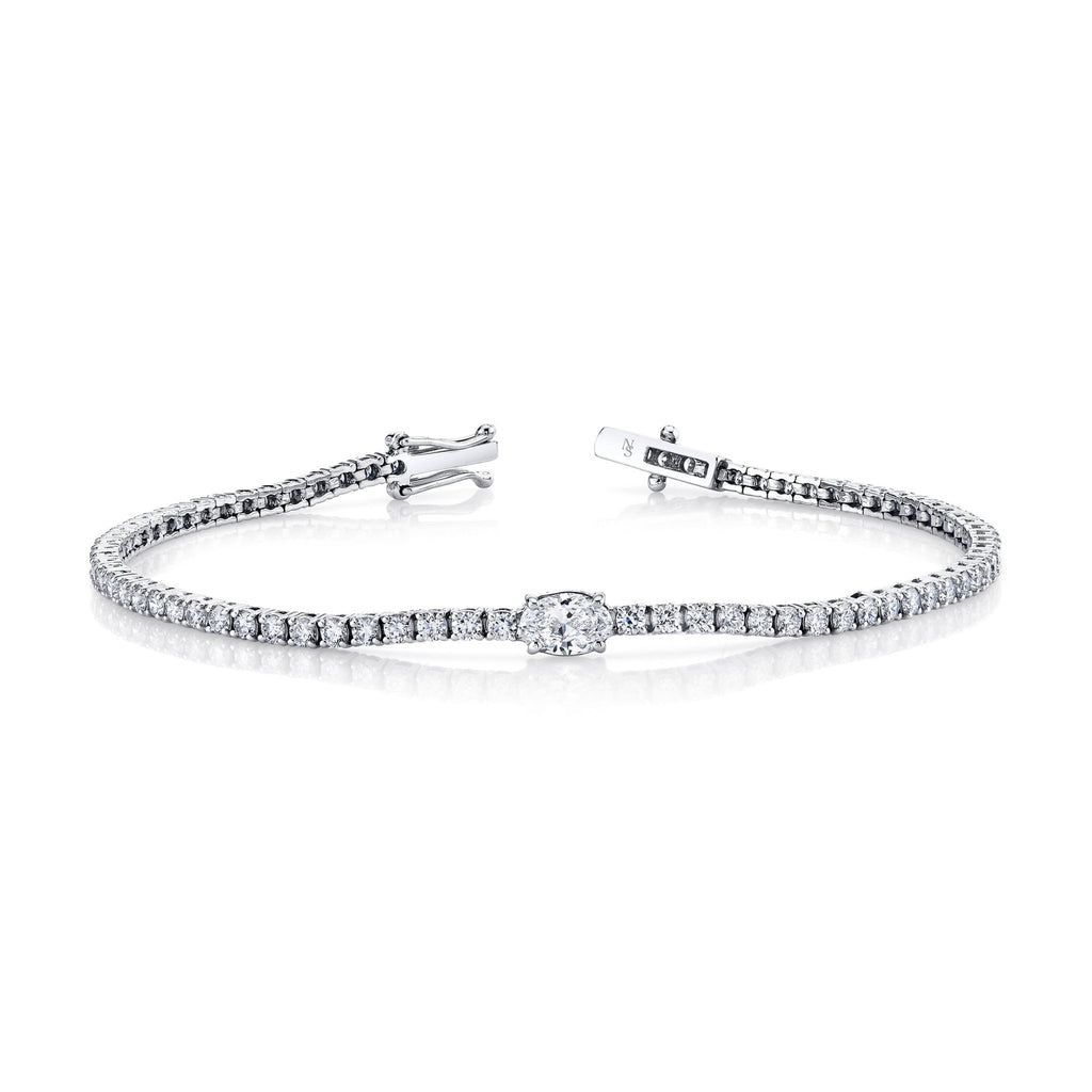 Straight Line Diamond Bracelet with Oval - Cut Center Stone - Chapel Hills Jewelry