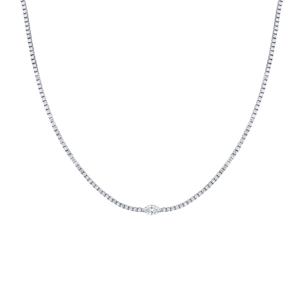 Straight Line Round Brilliant tennis Necklace with Marquise Shape Accent Stone - Chapel Hills Jewelry