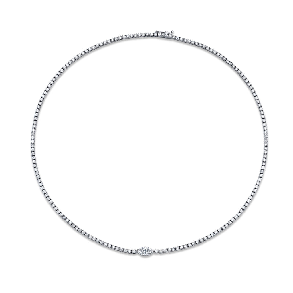 Straight Line Round Brilliant tennis Necklace with Marquise Shape Accent Stone - Chapel Hills Jewelry